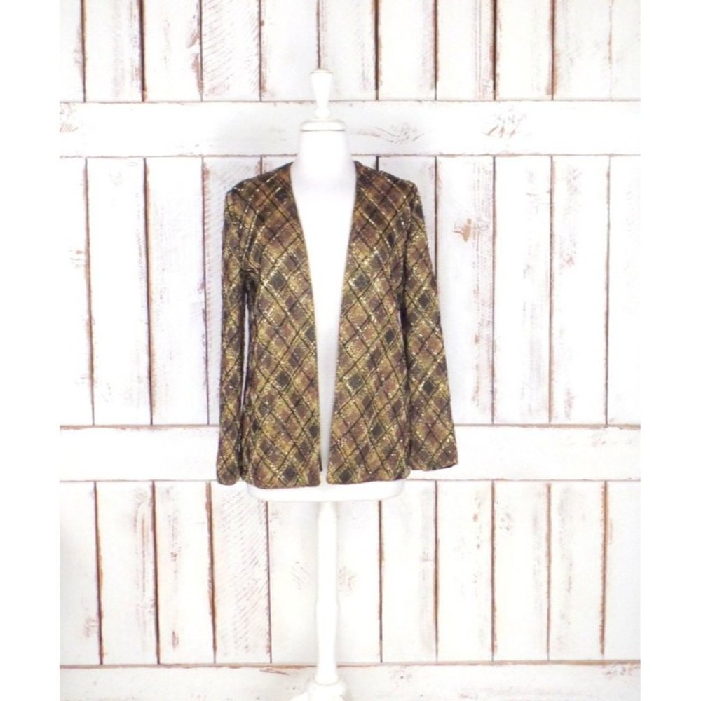 Vintage black and gold metallic beaded cardigan jacket blazer